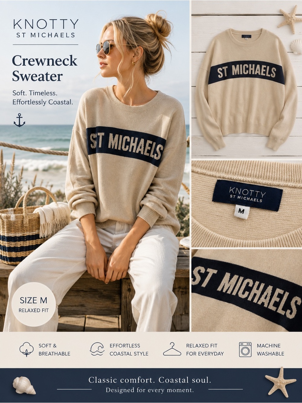 Knotty St. Michaels Coastal Crewneck Sweater/Nautical